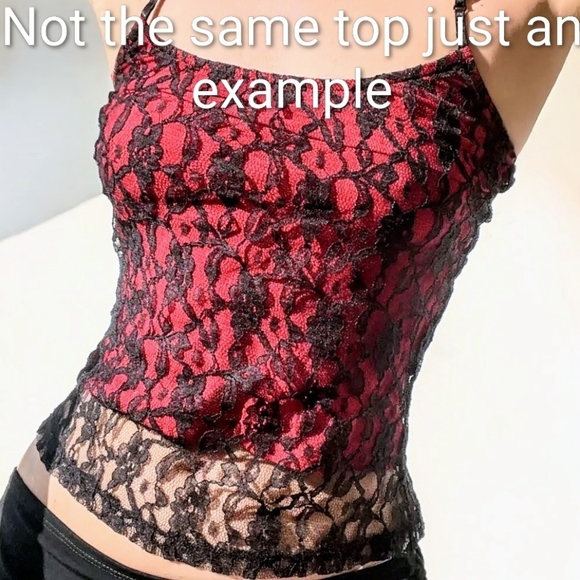 Vintage Y2K Lace Cami Tank Top Black Crimson Red Whimsigoth Witchy Goth Floral L - Picture 9 of 9